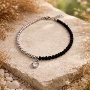 Гривна от Черен Турмалин, Хематит и Цирконии за Защита И Стабилност