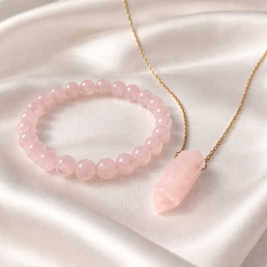 Гривна и колие от Розов Кварц за Любов и Светлина
