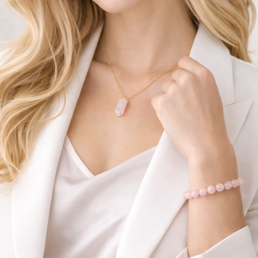 Гривна и колие от Розов Кварц за Любов и Светлина
