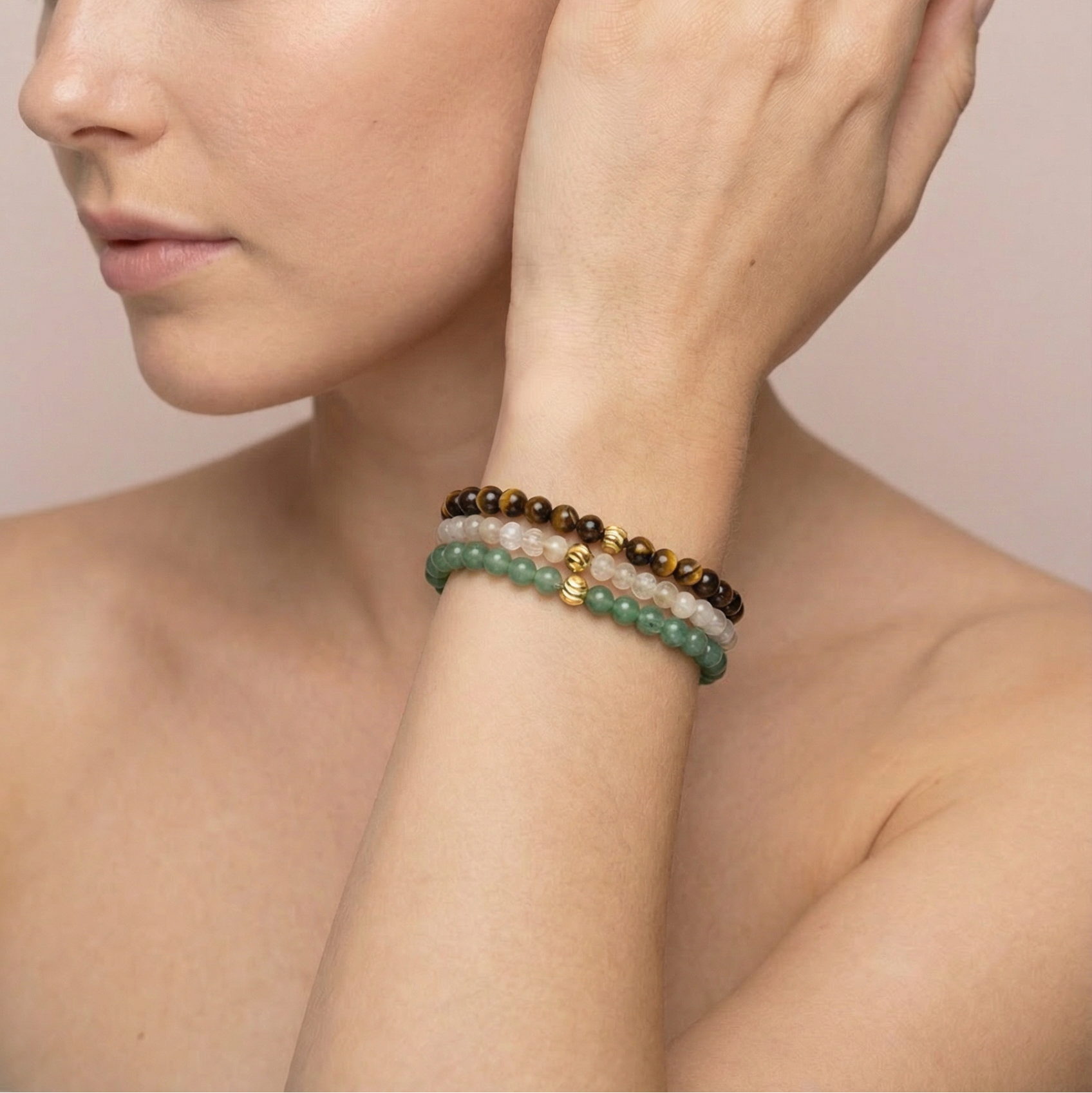 Мини гривни за Привличане на Пари от Цитрин, Тигрово око и Зелен авантюрин