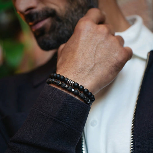 Мъжки гривни от Черен Оникс и Вулканичен Камък