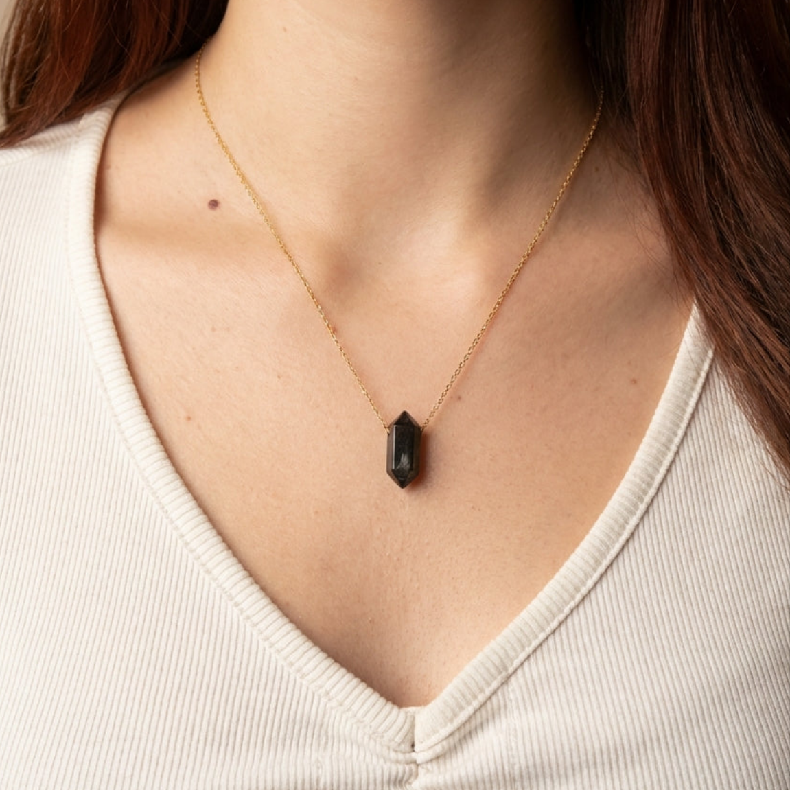 Колие от  Черен  Обсидиан - Енергийно Огледало | Gold