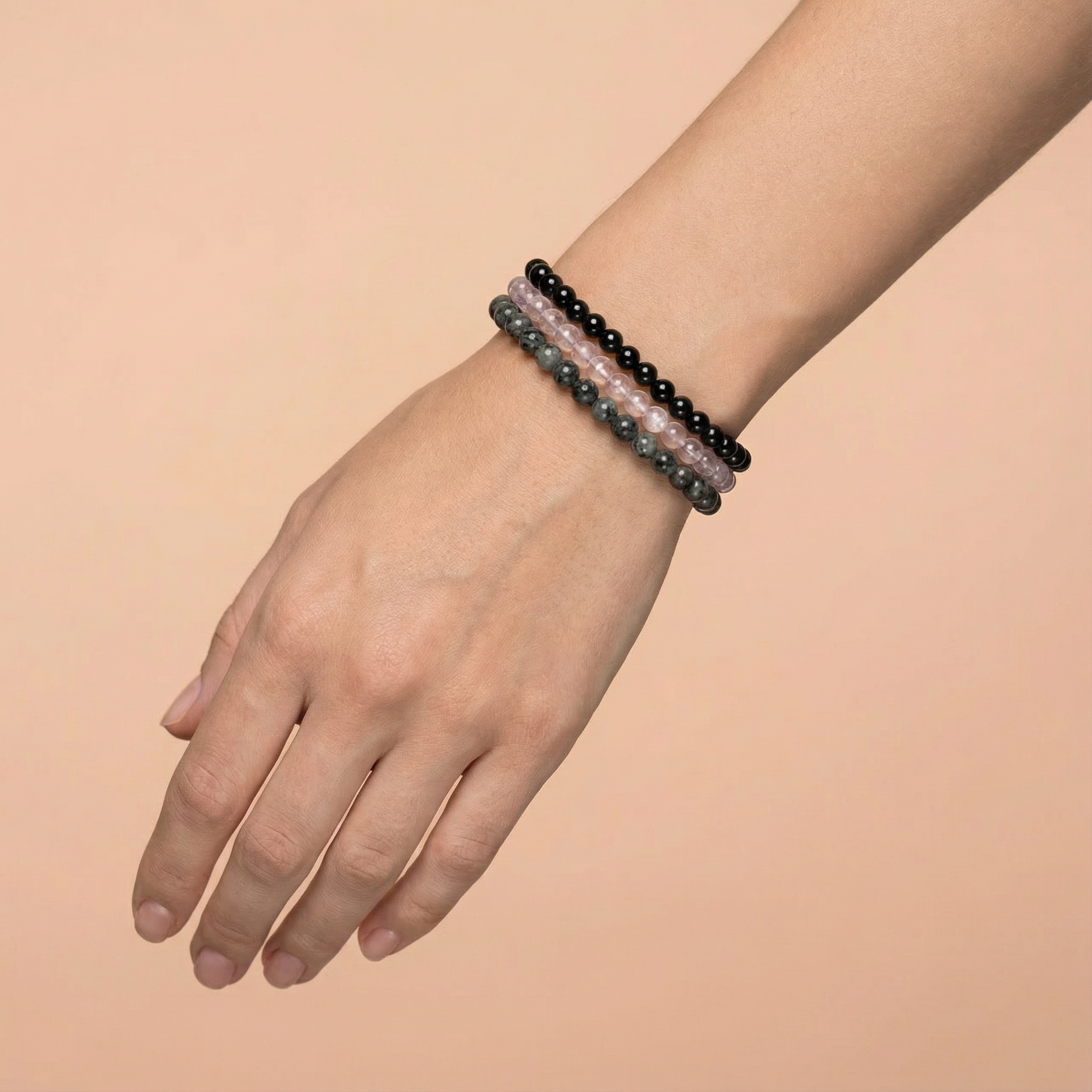 Мини гривни за Енергийна Защита от Черен Турмалин, Аметист и Лабрадорит