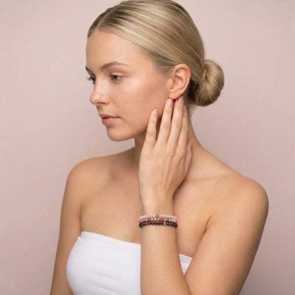 Мини гривни за Женска Сила от Розов Кварц, Родонит и Гранат