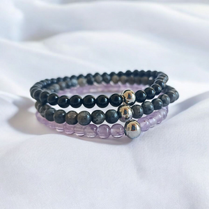 Мини гривни за Енергийна Защита от Черен Турмалин, Аметист и Лабрадорит