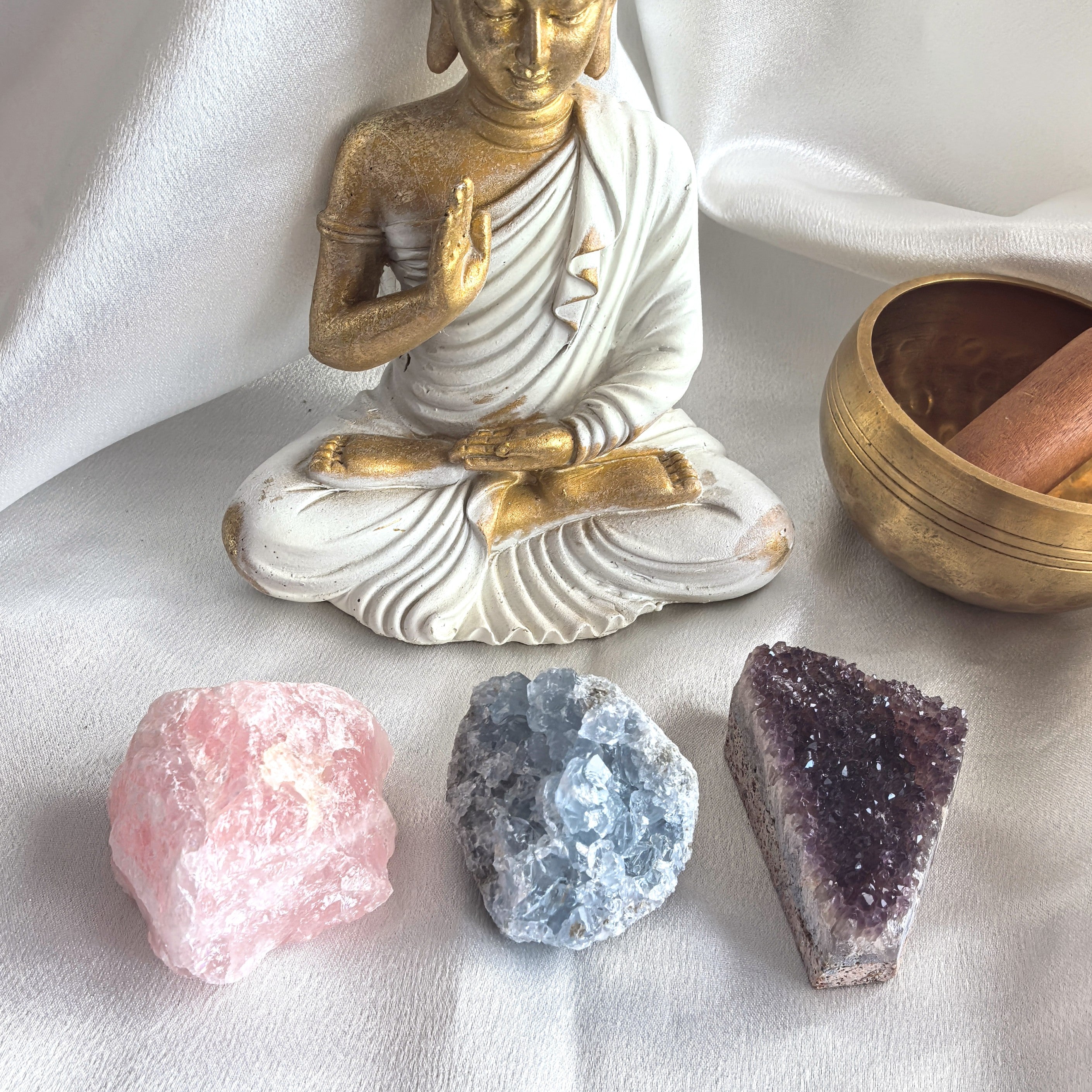 Кристали Хармония в Дома - Целестин, Аметист, Розов кварц