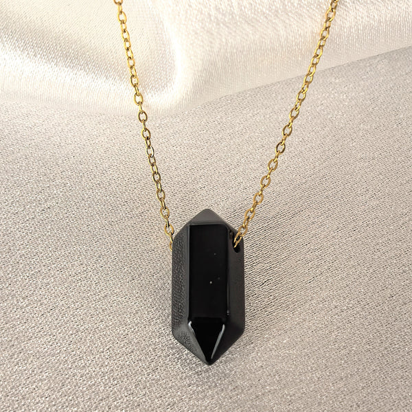 Колие от  Черен  Обсидиан - Енергийно Огледало | Gold