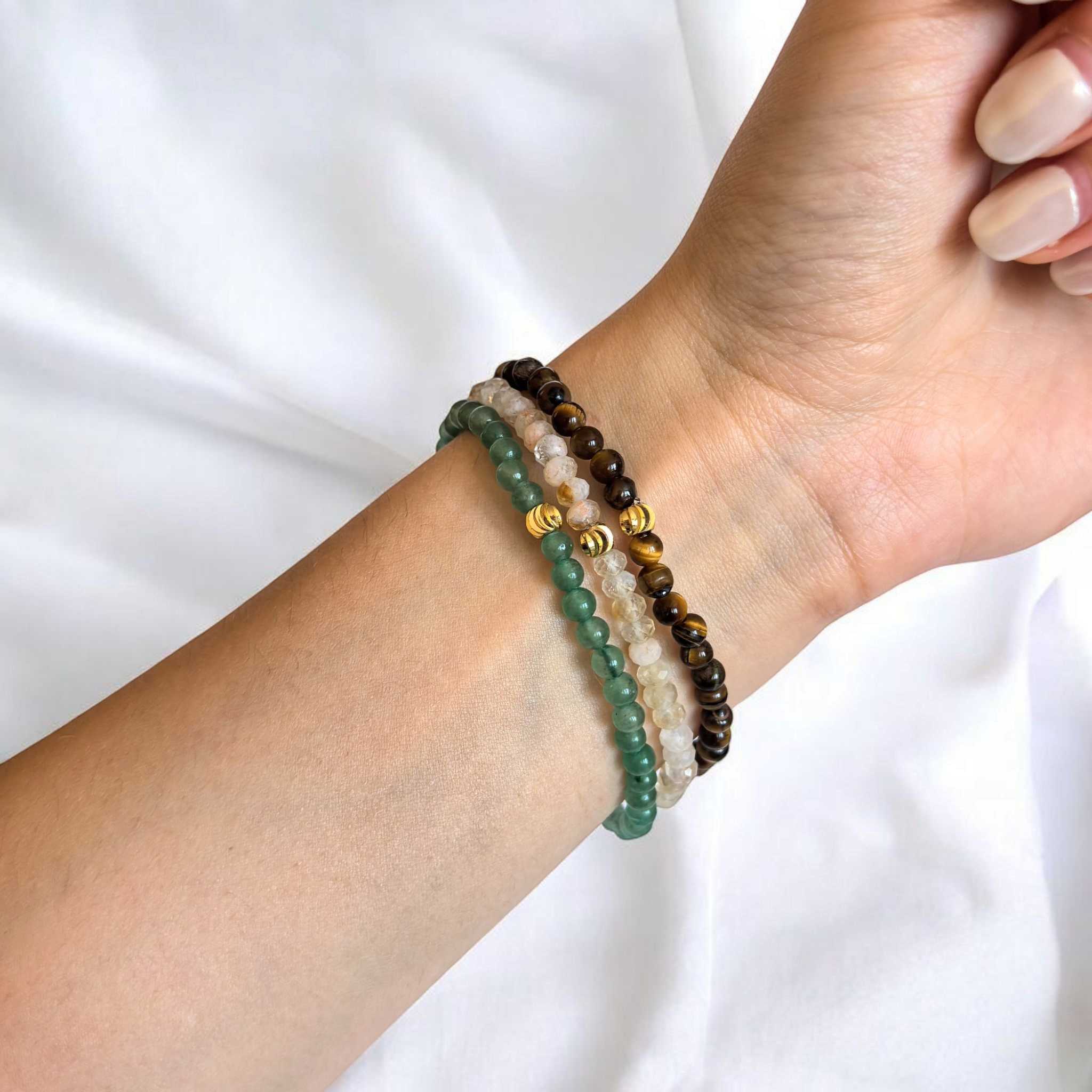 Мини гривни за Привличане на Пари от Цитрин, Тигрово око и Зелен авантюрин