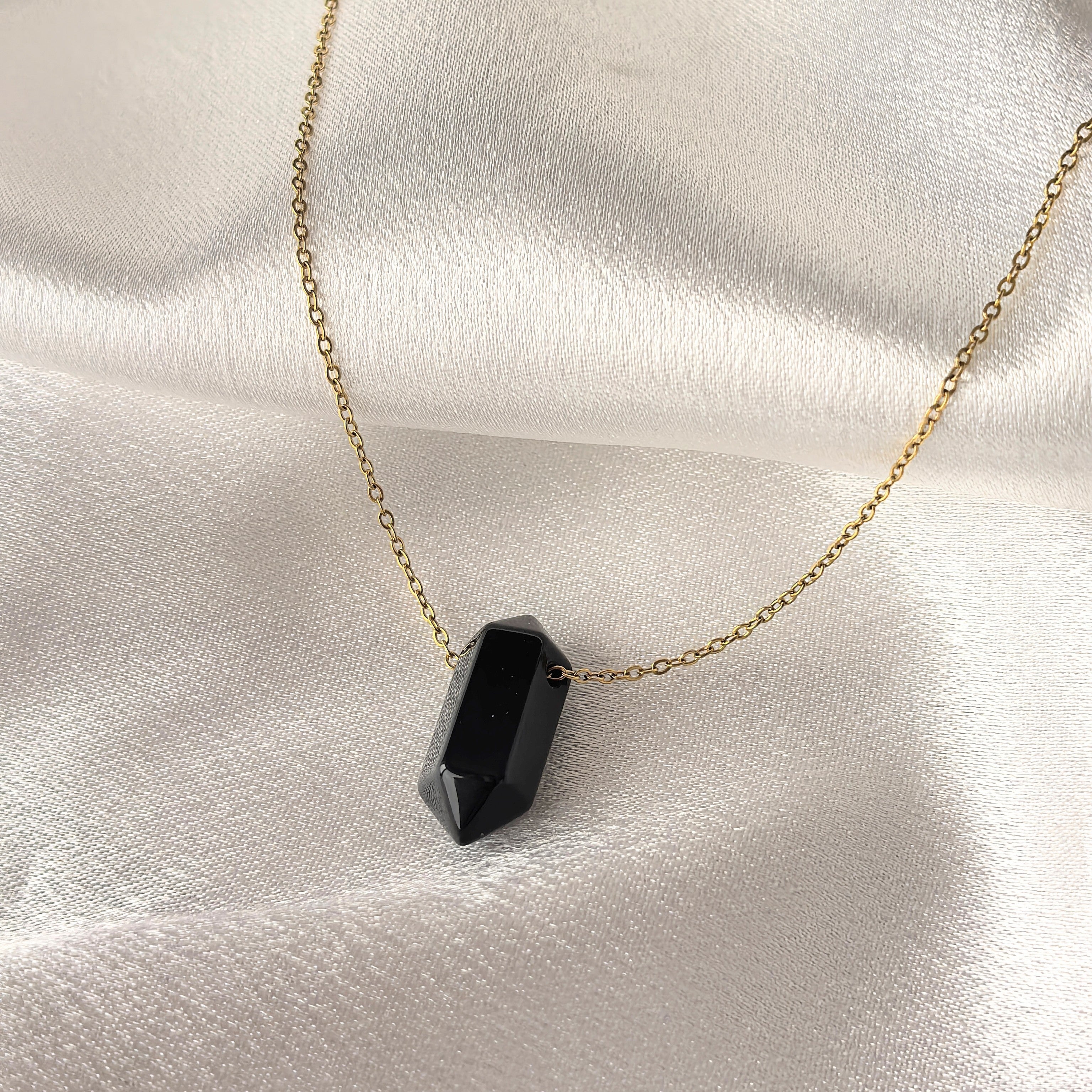 Колие от  Черен  Обсидиан - Енергийно Огледало | Gold