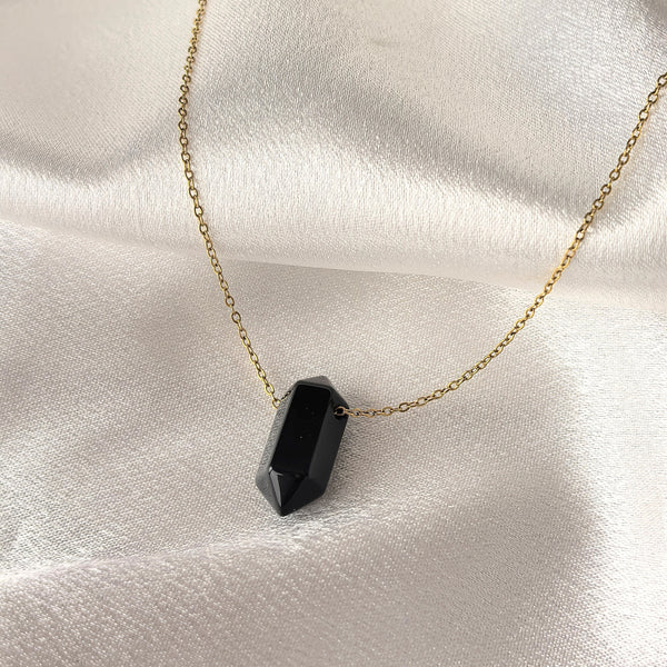 Колие от  Черен  Обсидиан - Енергийно Огледало | Gold