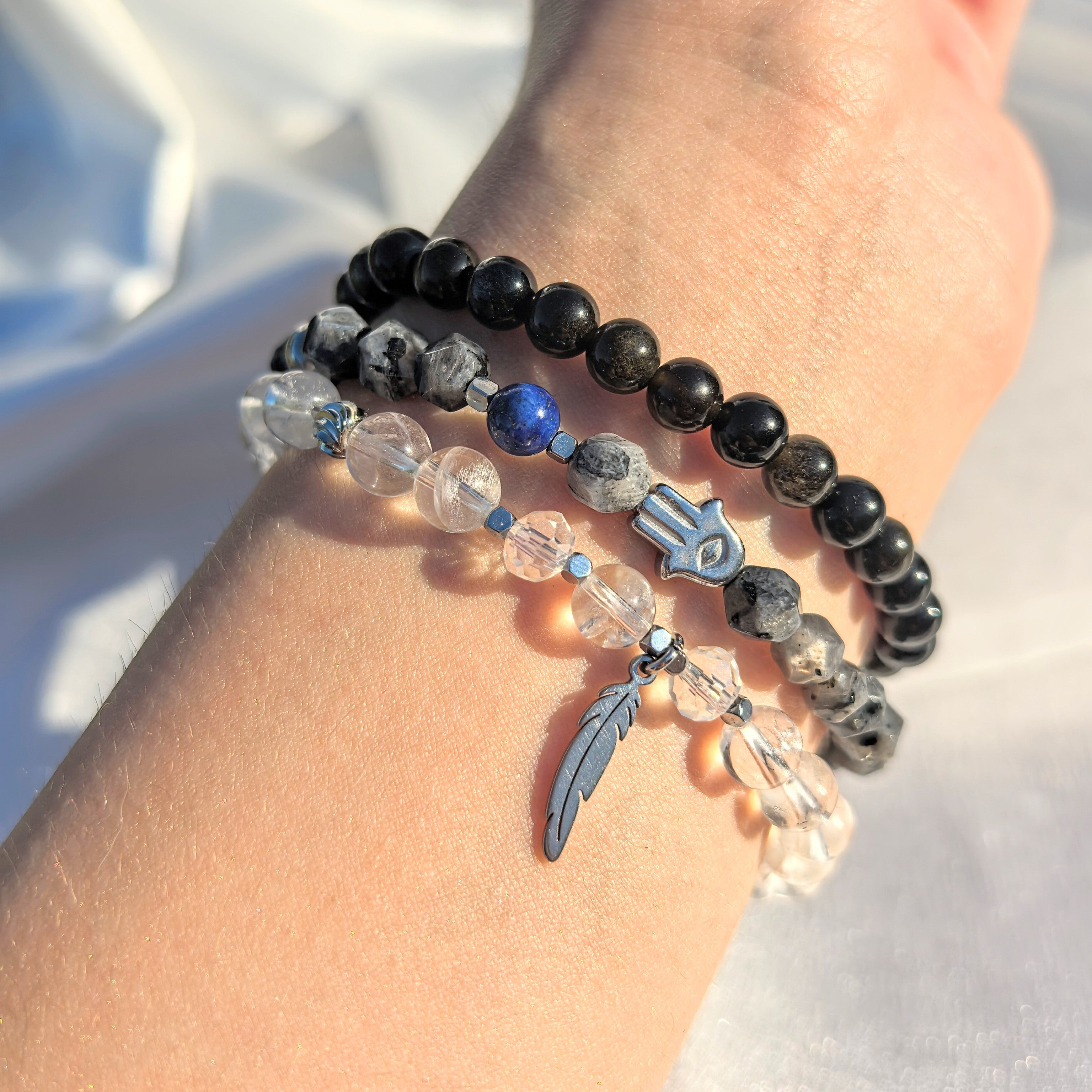 Гривна Хамса от Лабрадорит и Лапис Лазули