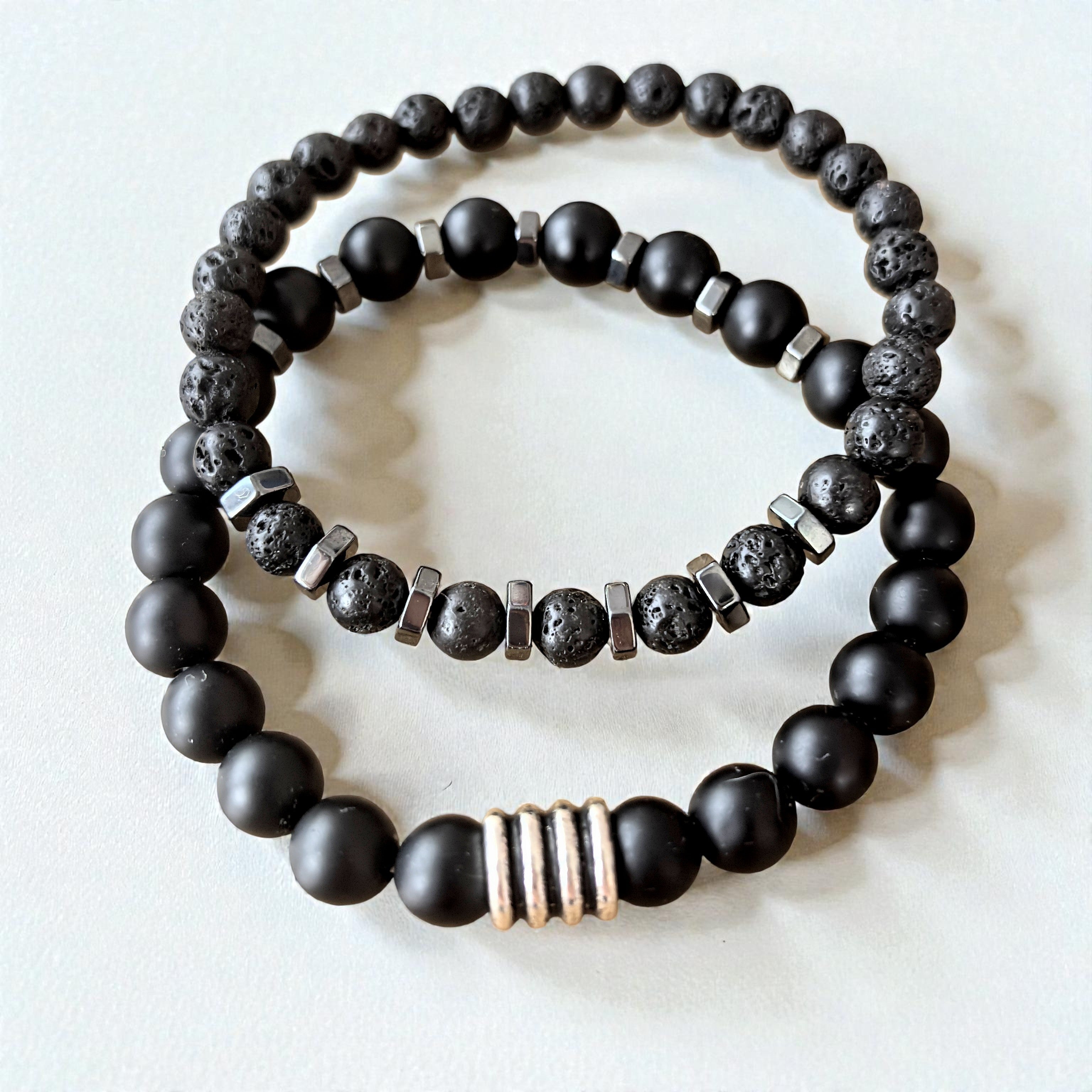 Мъжки гривни от Черен Оникс и Вулканичен Камък