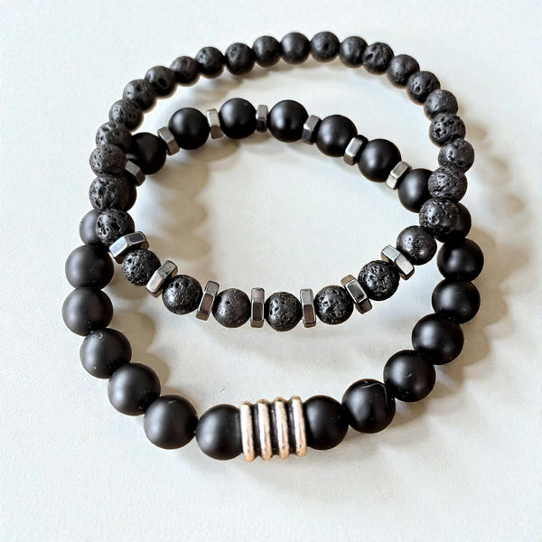 Мъжки гривни от Черен Оникс и Вулканичен Камък