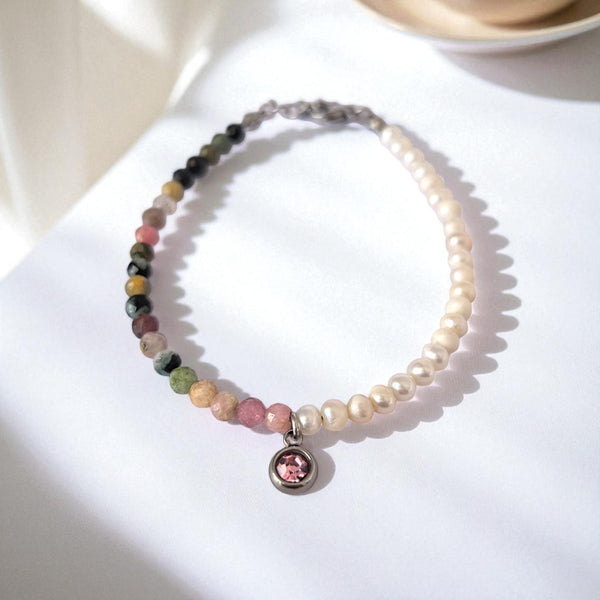 Гривна от Цветен Турмалин, Речни Перли и Цирконии