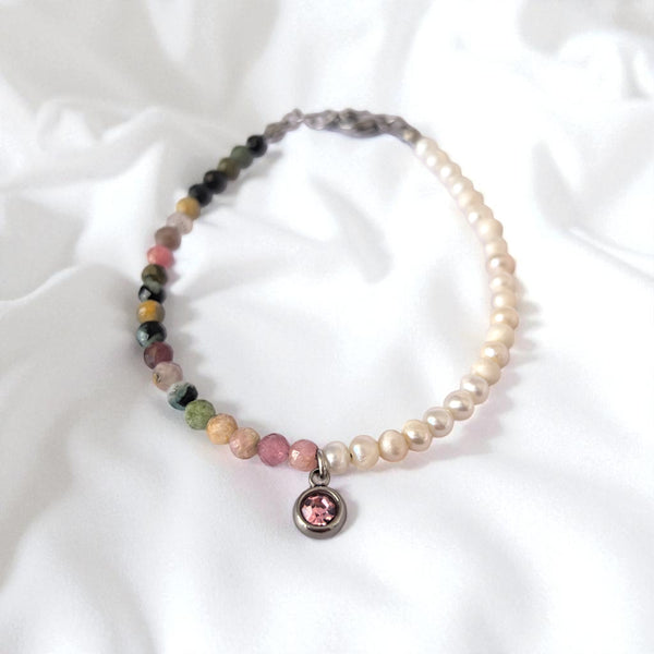 Гривна от Цветен Турмалин, Речни Перли и Цирконии