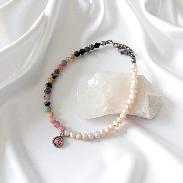 Гривна от Цветен Турмалин, Речни Перли и Цирконии