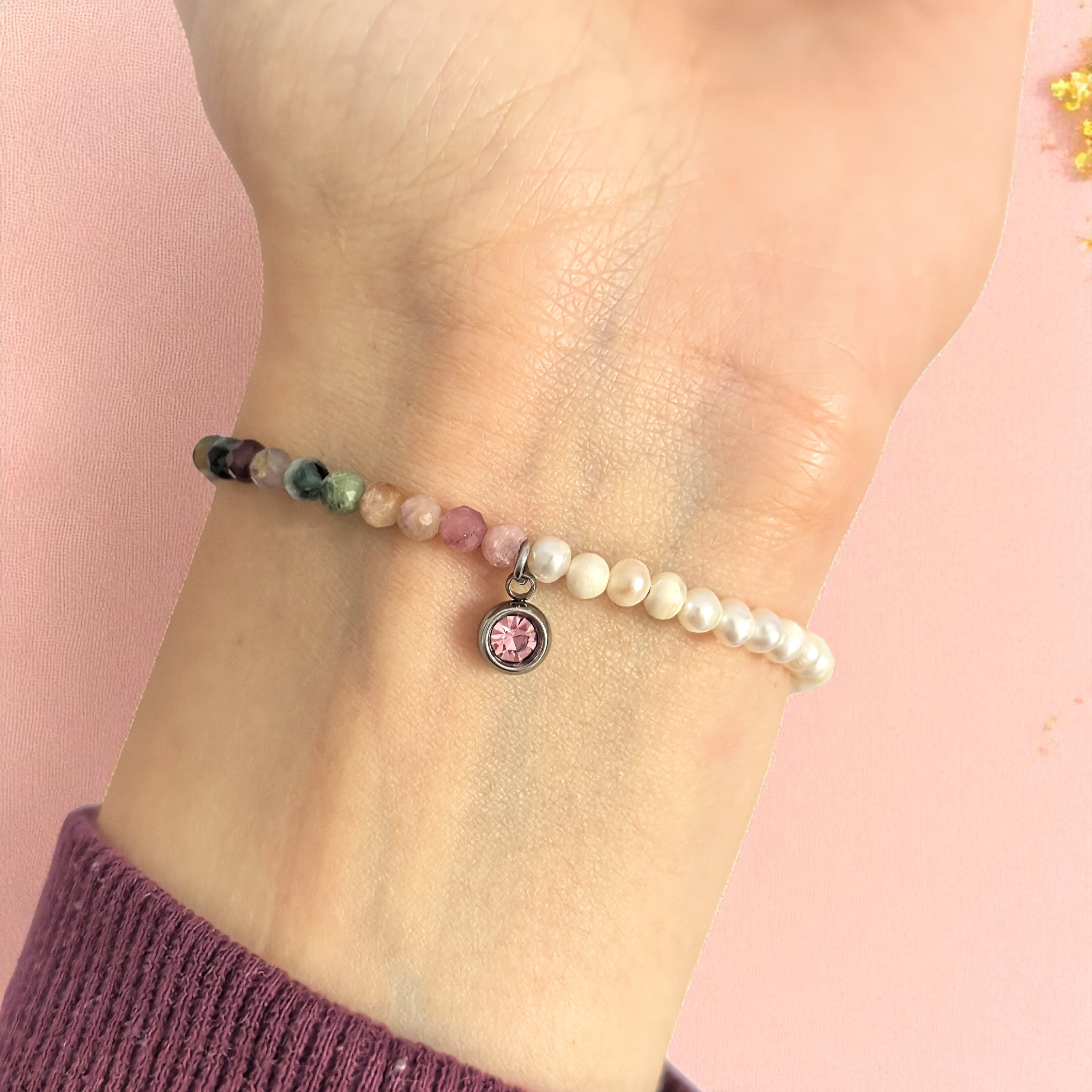 Гривна от Цветен Турмалин, Речни Перли и Цирконии