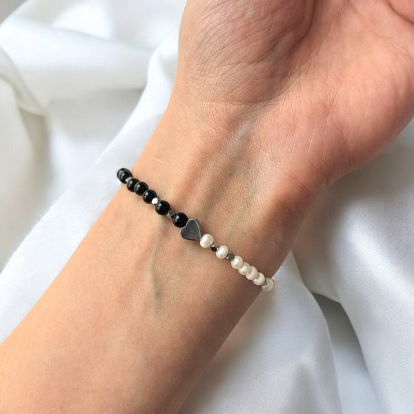 Гривна от Черен Турмалин, Хематит и Речни Перли