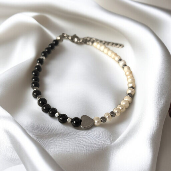 Гривна от Черен Турмалин, Хематит и Речни Перли