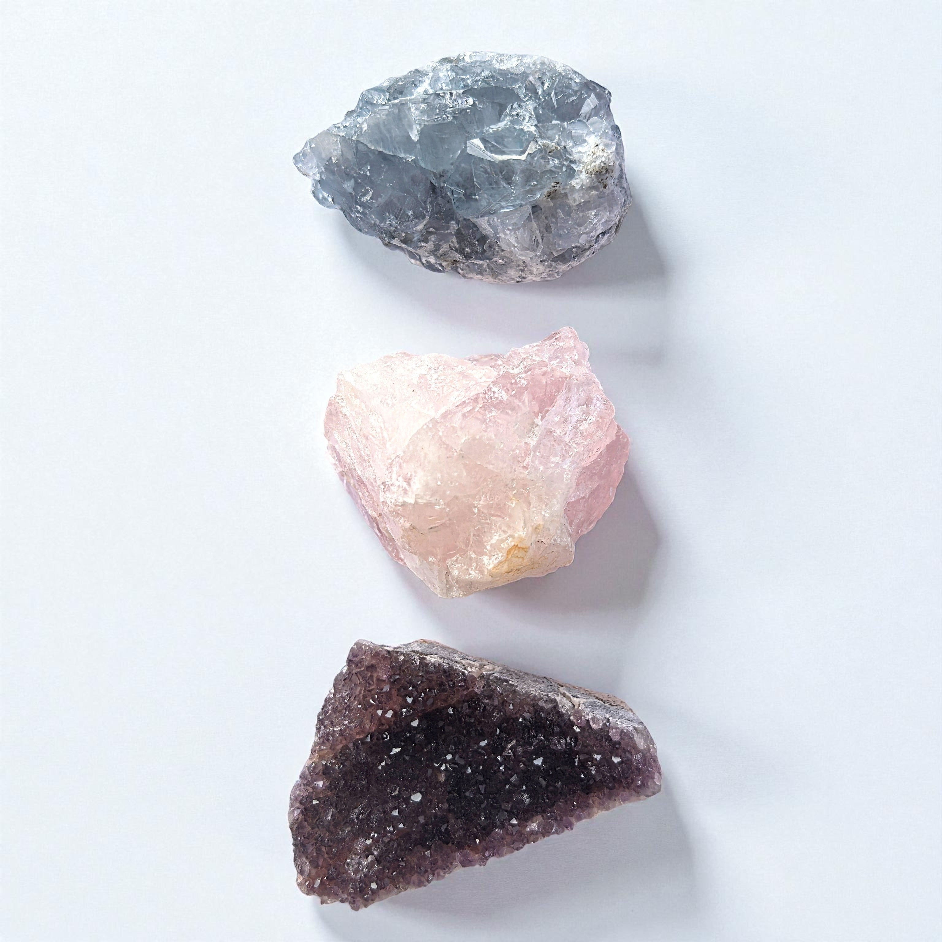 Кристали Хармония в Дома - Целестин, Аметист, Розов кварц