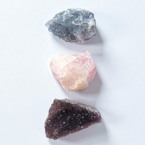 Кристали Хармония в Дома - Целестин, Аметист, Розов кварц