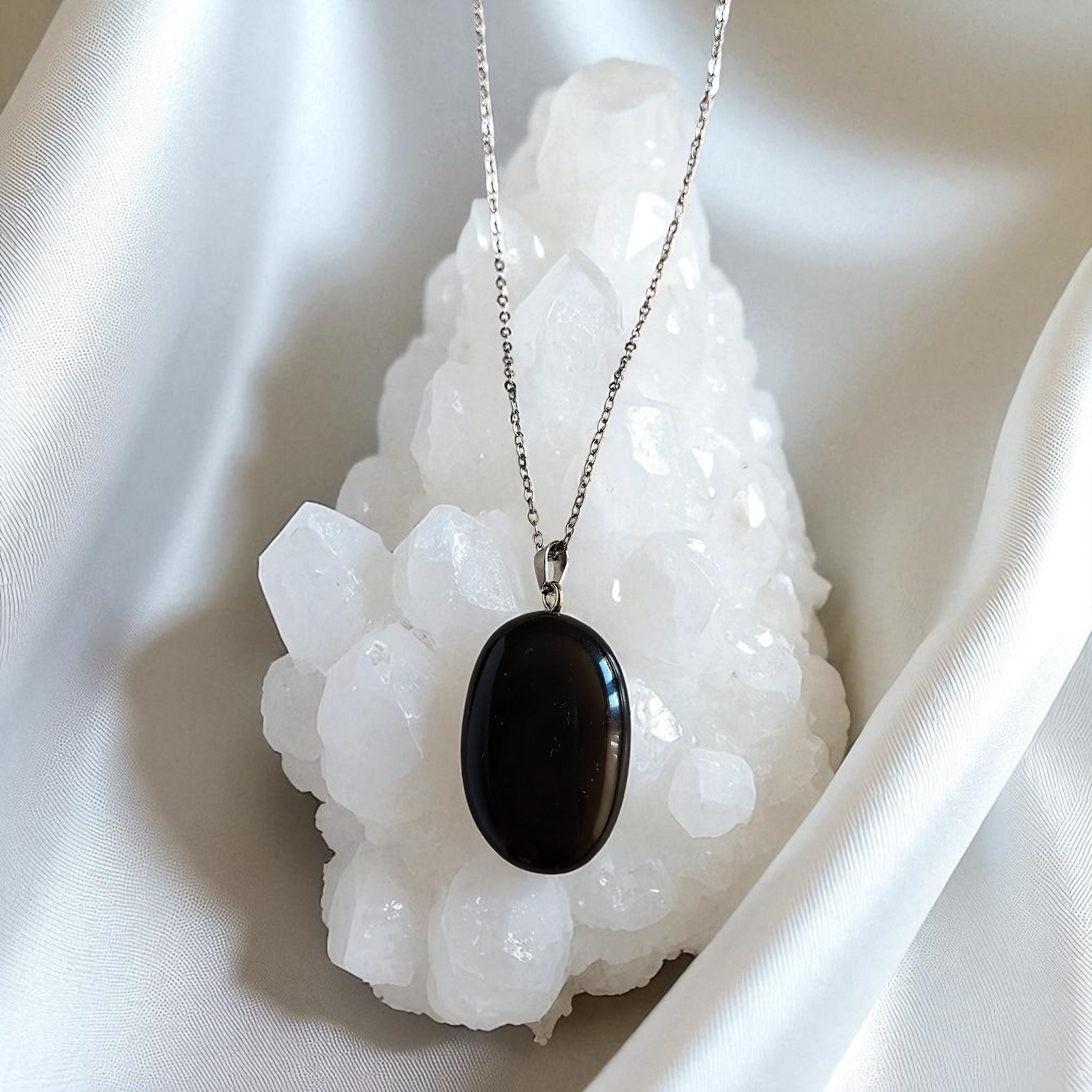 Колие от Черен Обсидиан - Енергийно Огледало